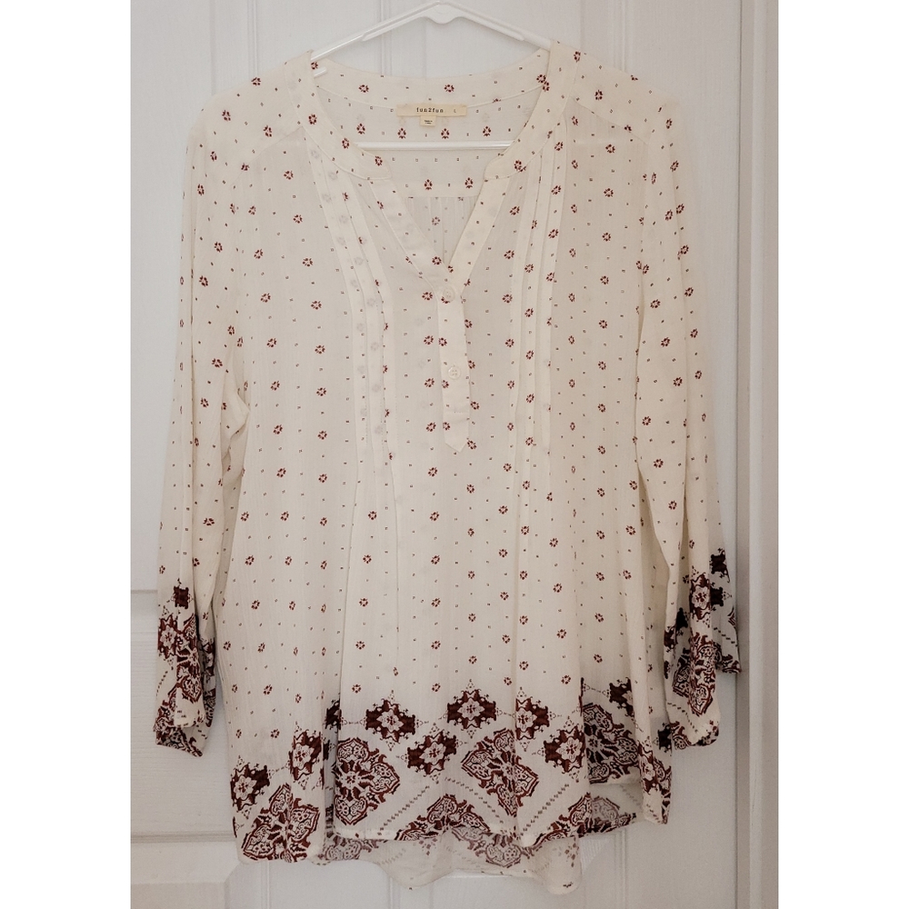 Fun2Fun Cream Floral Boho Blouse Top Large